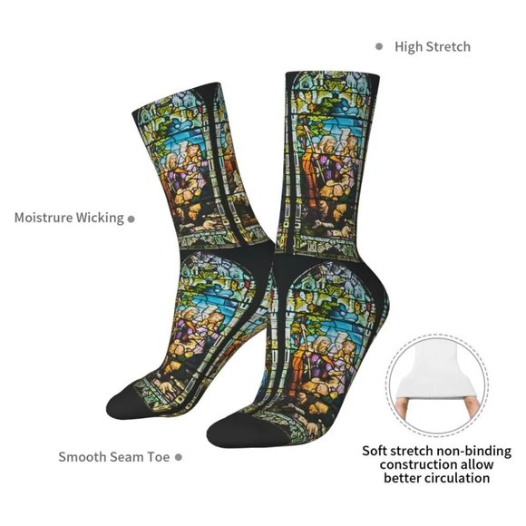 Stained Glass Jesus Christ God Religious Gothic Goth Unisex Crew Socks - Picture 6 of 8